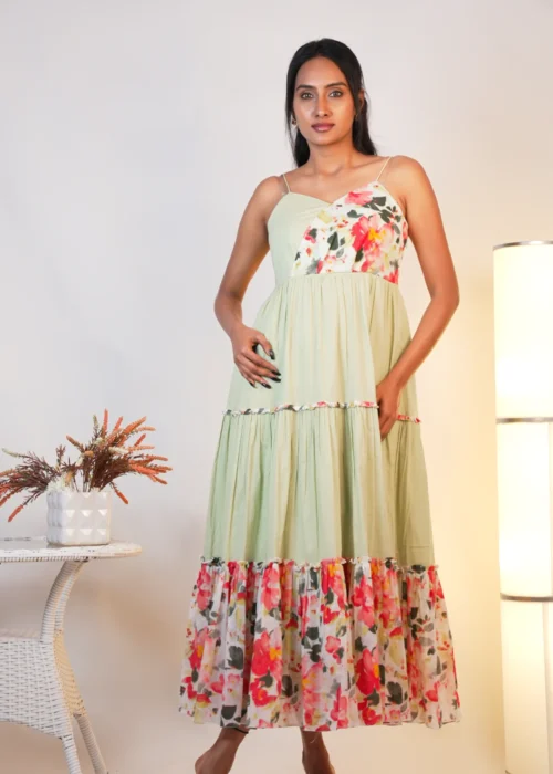 Ethinic Floral Block Print Slip Dress