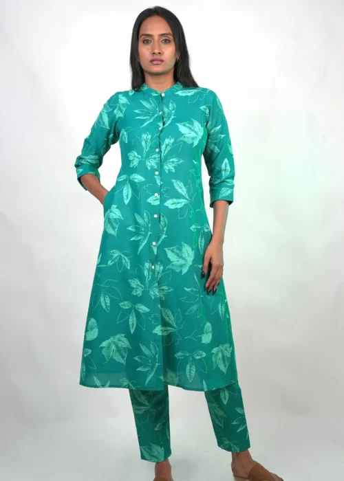 A Line Round Kurta Solid Screen Printed