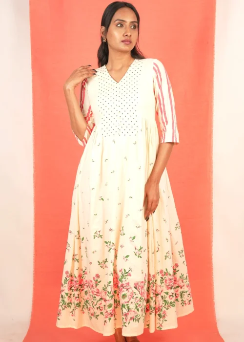 Fit and Flare Midi Dress Ethnic Motifs Print