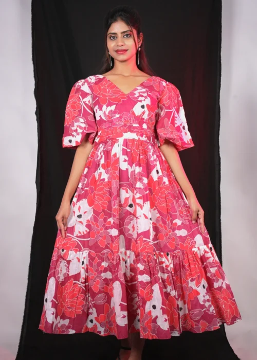 Fit and Flare Floral Print Maxi Dress