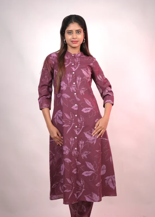A Line Round Kurta Solid Screen Printed